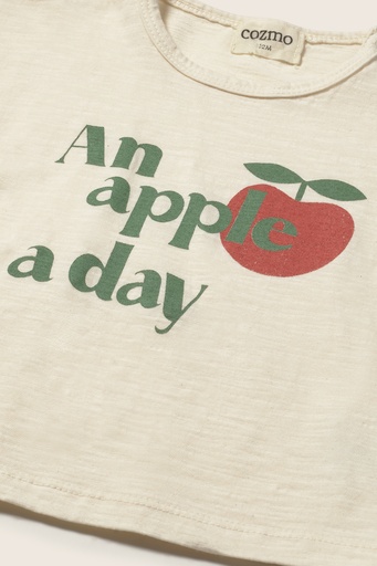 Cozmo - soft slub cotton print baby T-shirt apple - ivory