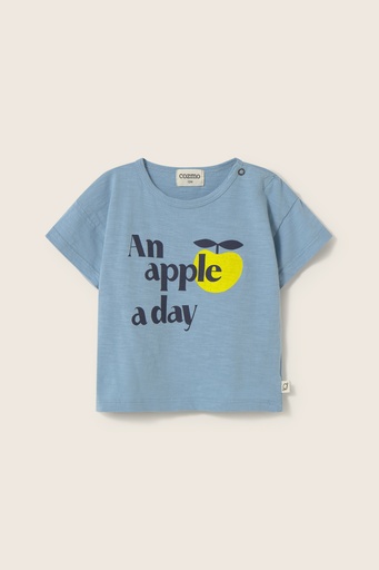 Cozmo - soft slub cotton print baby T-shirt apple - blue