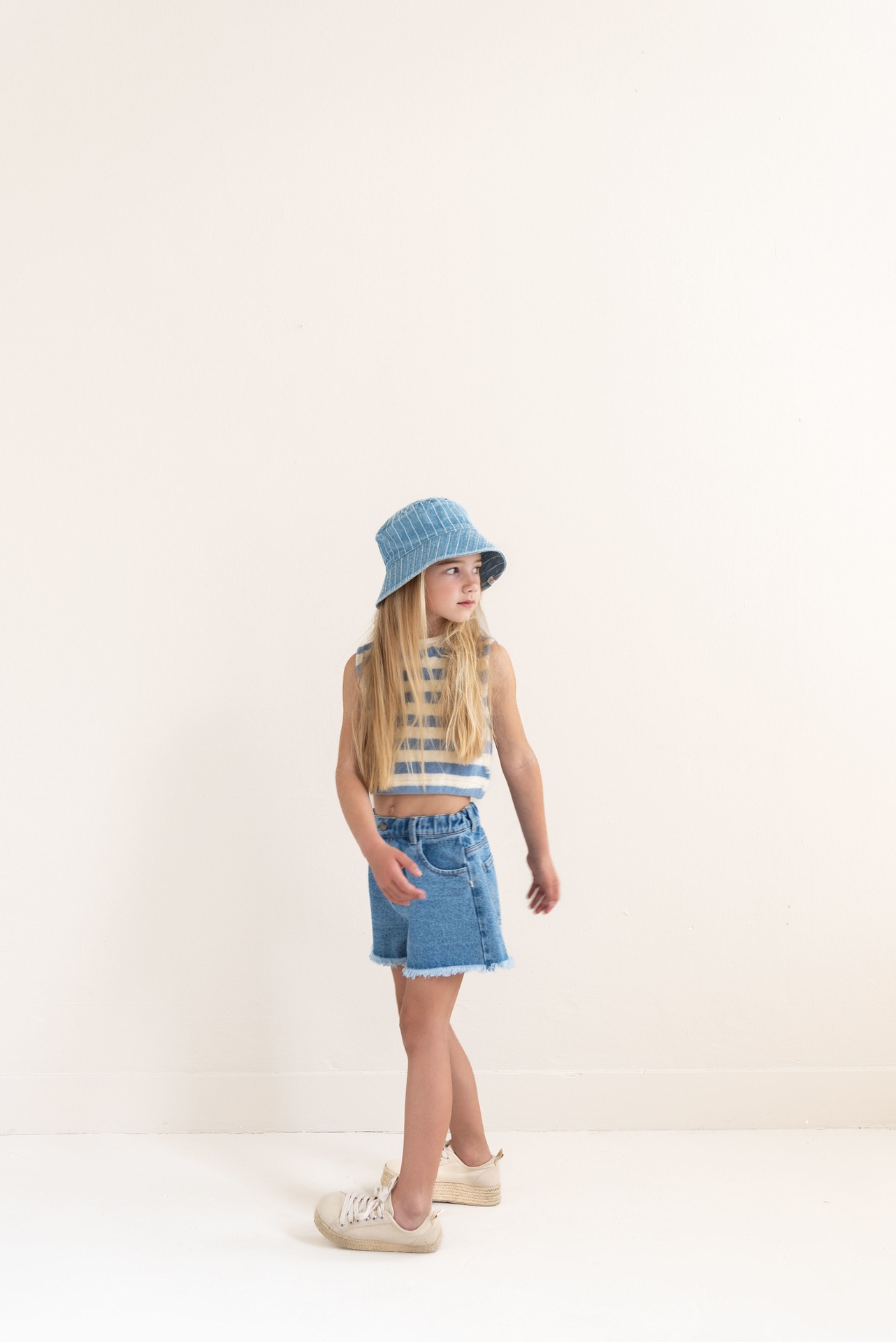 Jenest - Eve sleeveless t- shirt - Water blue off white stripe - 3
