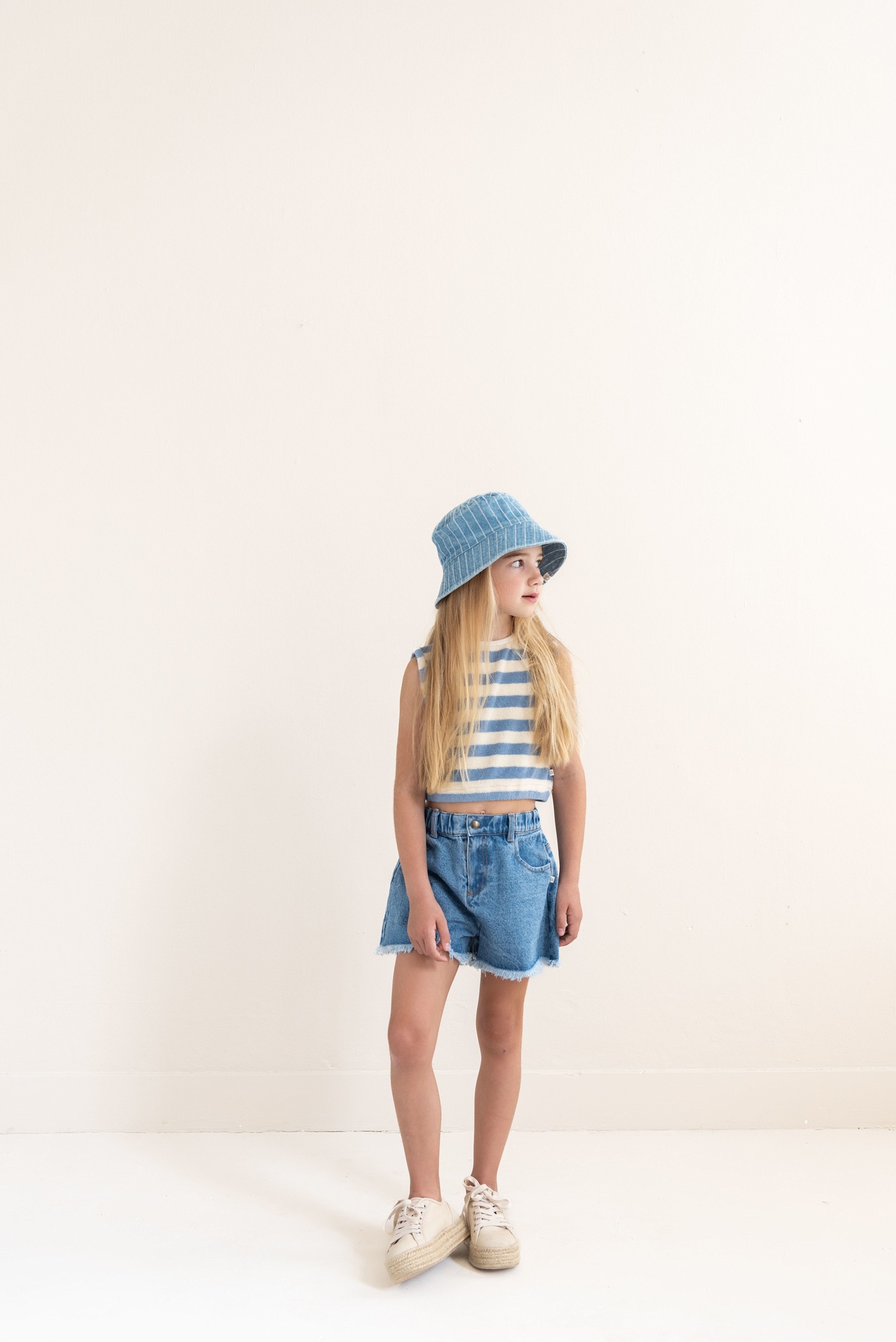 Jenest - Eve sleeveless t- shirt - Water blue off white stripe - 2