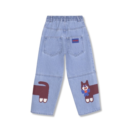 Wynken - feline wrapped jean - mid washed denim / cats