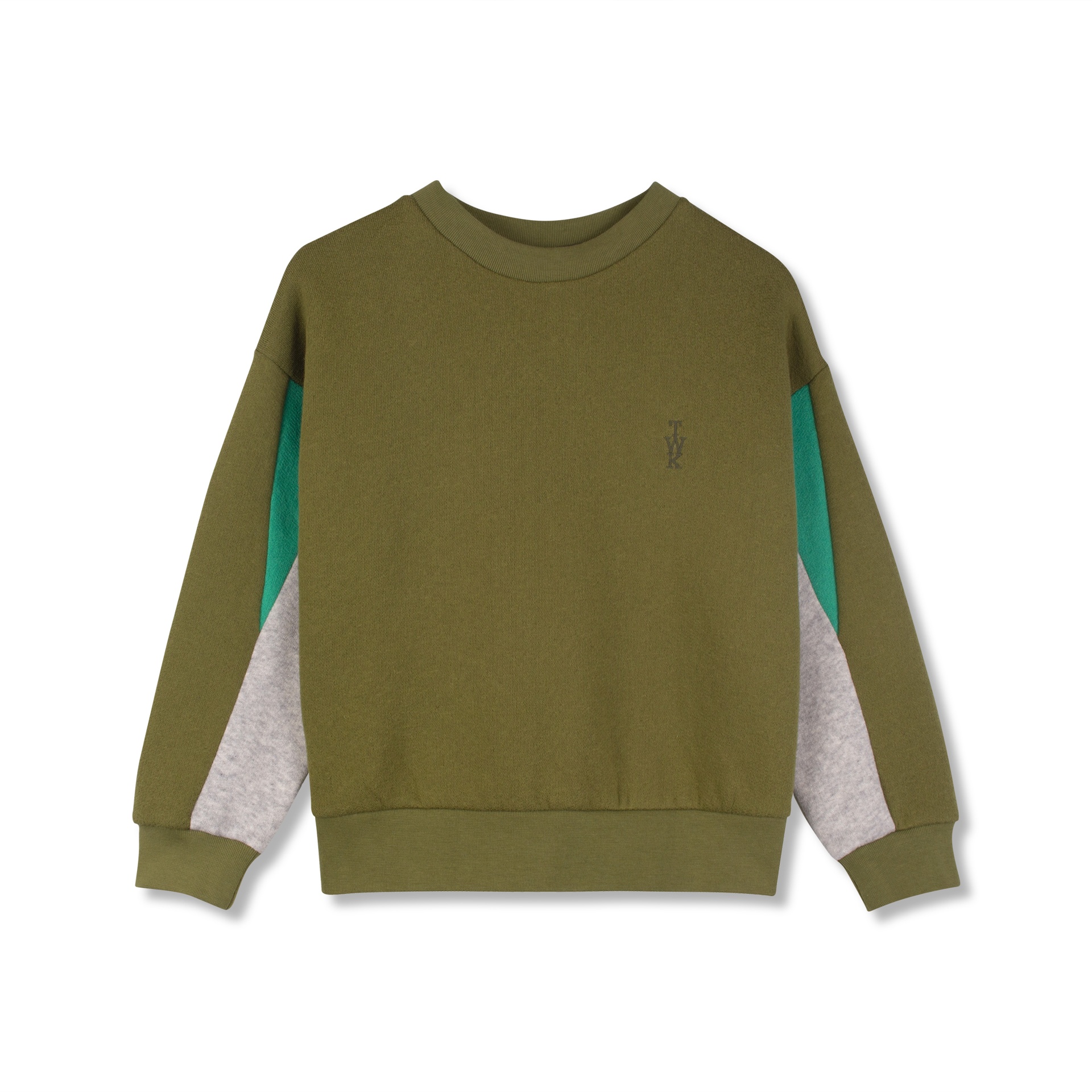 Wynken - twk panel sweat - olive / grey melange - 1
