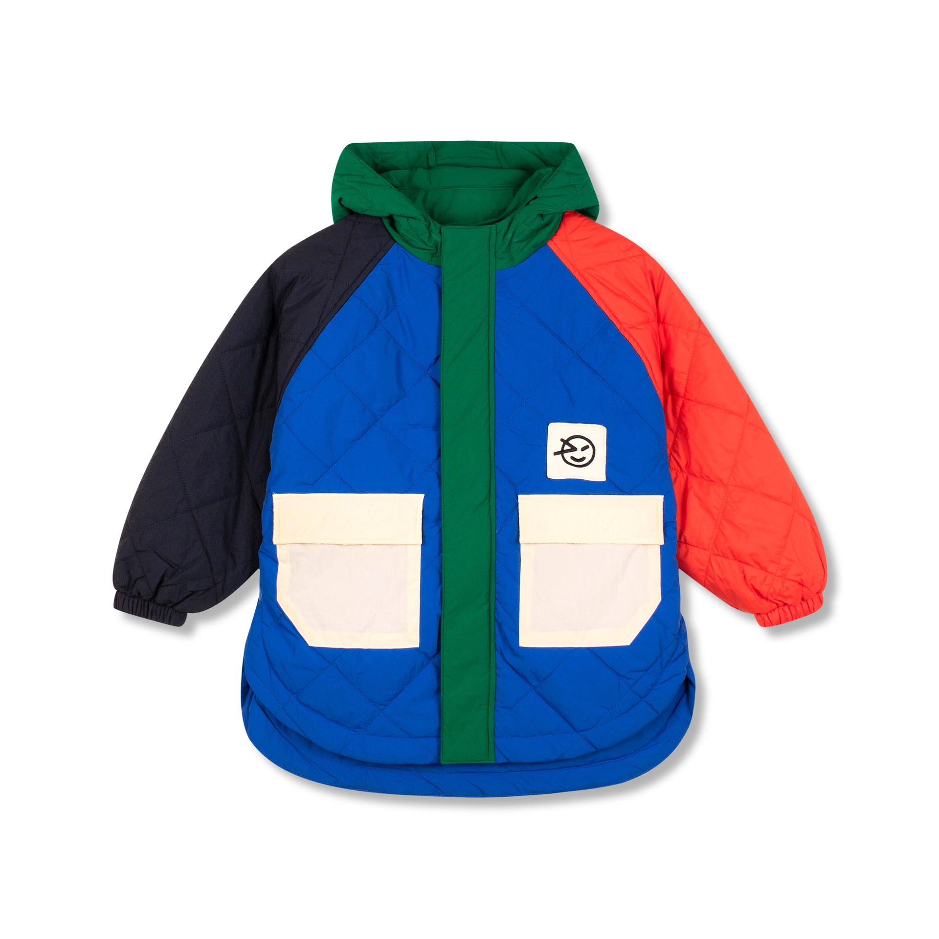 Wynken - padded bon bon jacket - artists blue / red / navy - 1