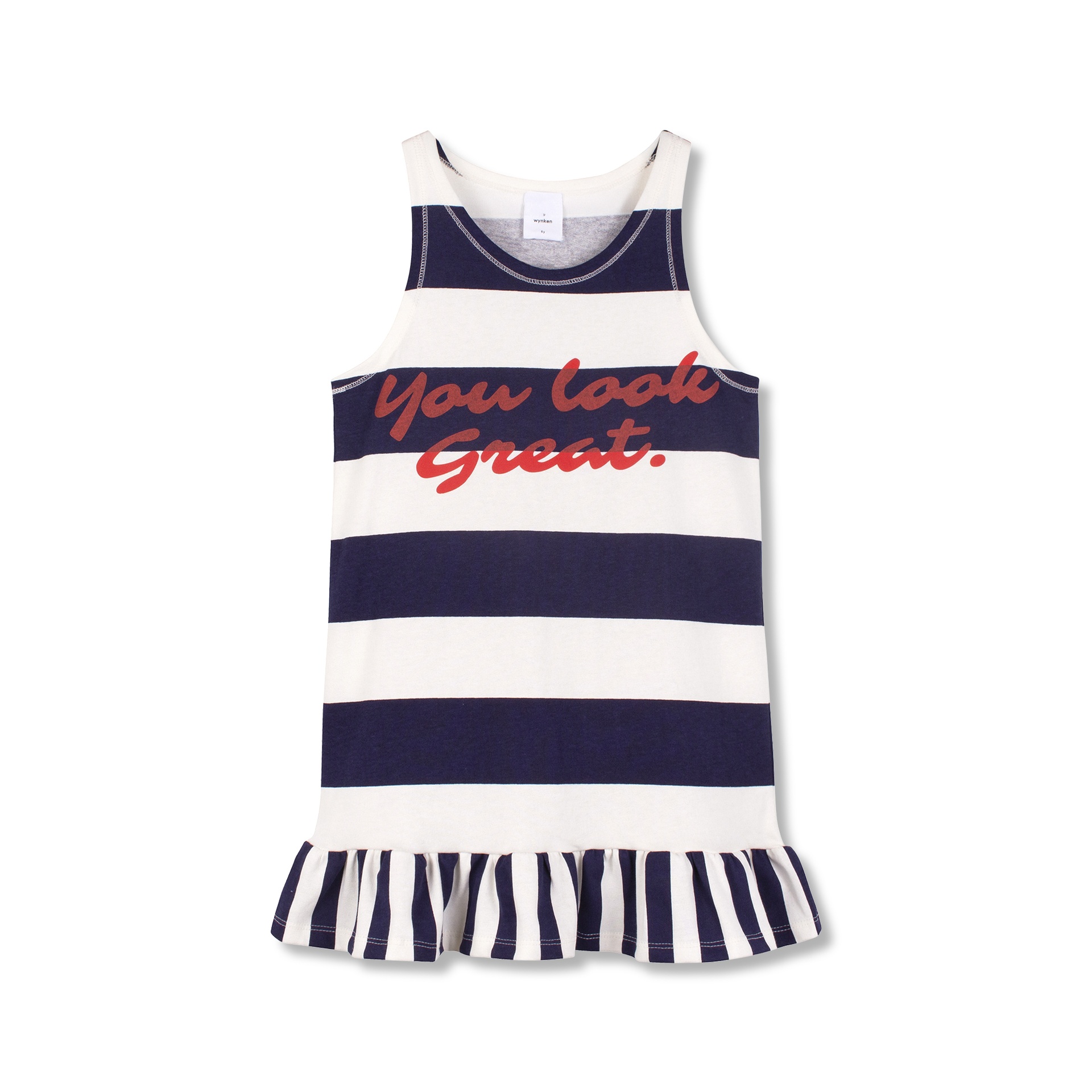 Wynken - frill tank dress - navy deck stripe horizontal - 1