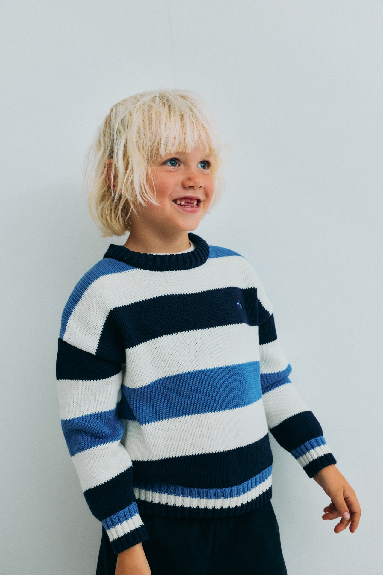 The New Society - Celosia jumper - Summer midnight block stripes - 1