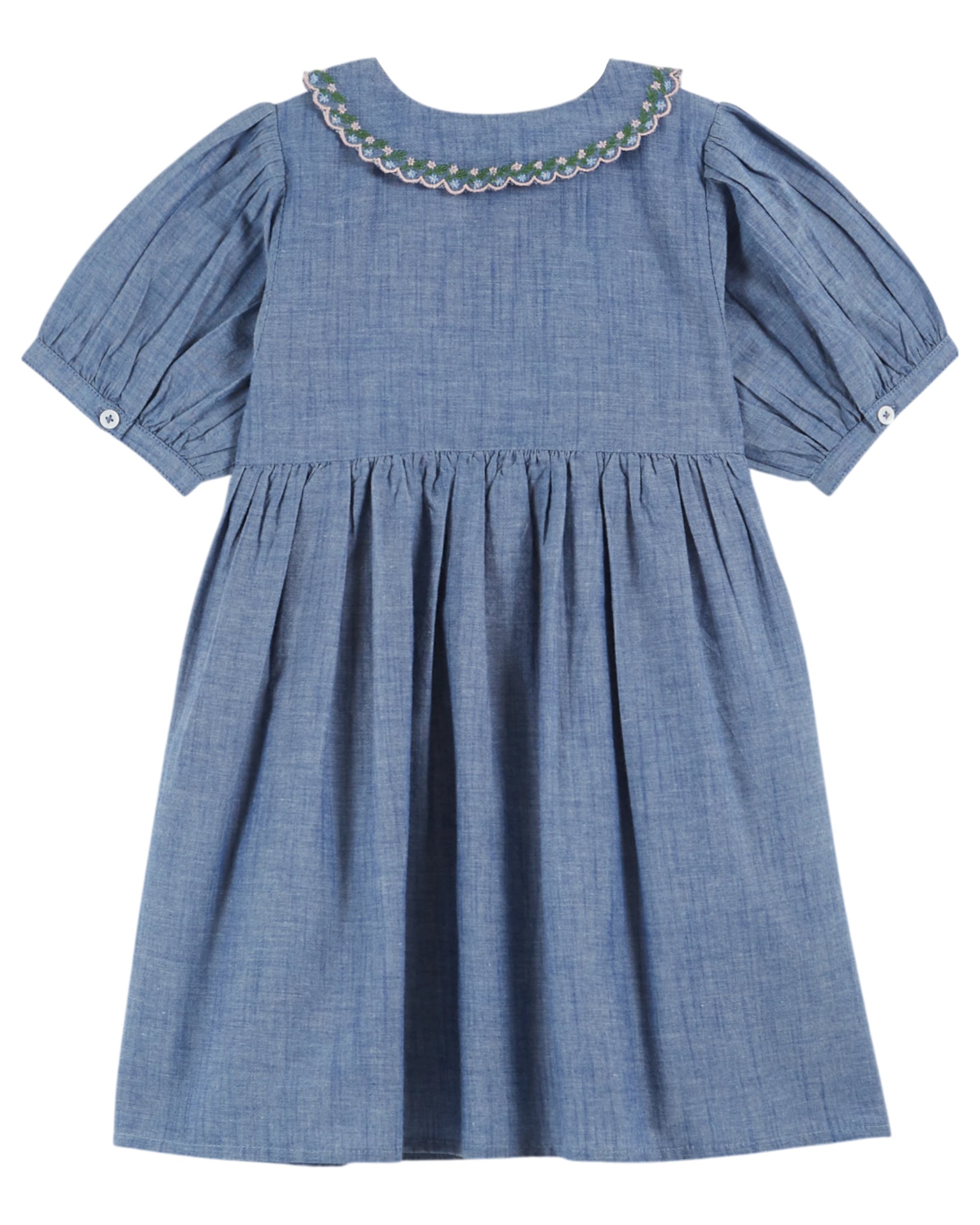 Emile & Ida - Robe brodee smocks main - Chambray (ad156a) - 1
