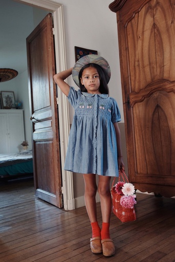 Emile & Ida - Robe brodee smocks main - Chambray (ad156a)