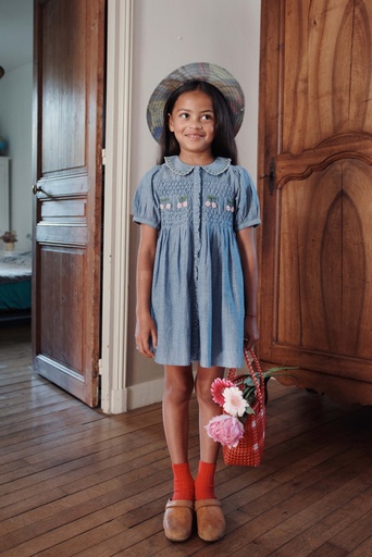 Emile & Ida - Robe brodee smocks main - Chambray (ad156a)