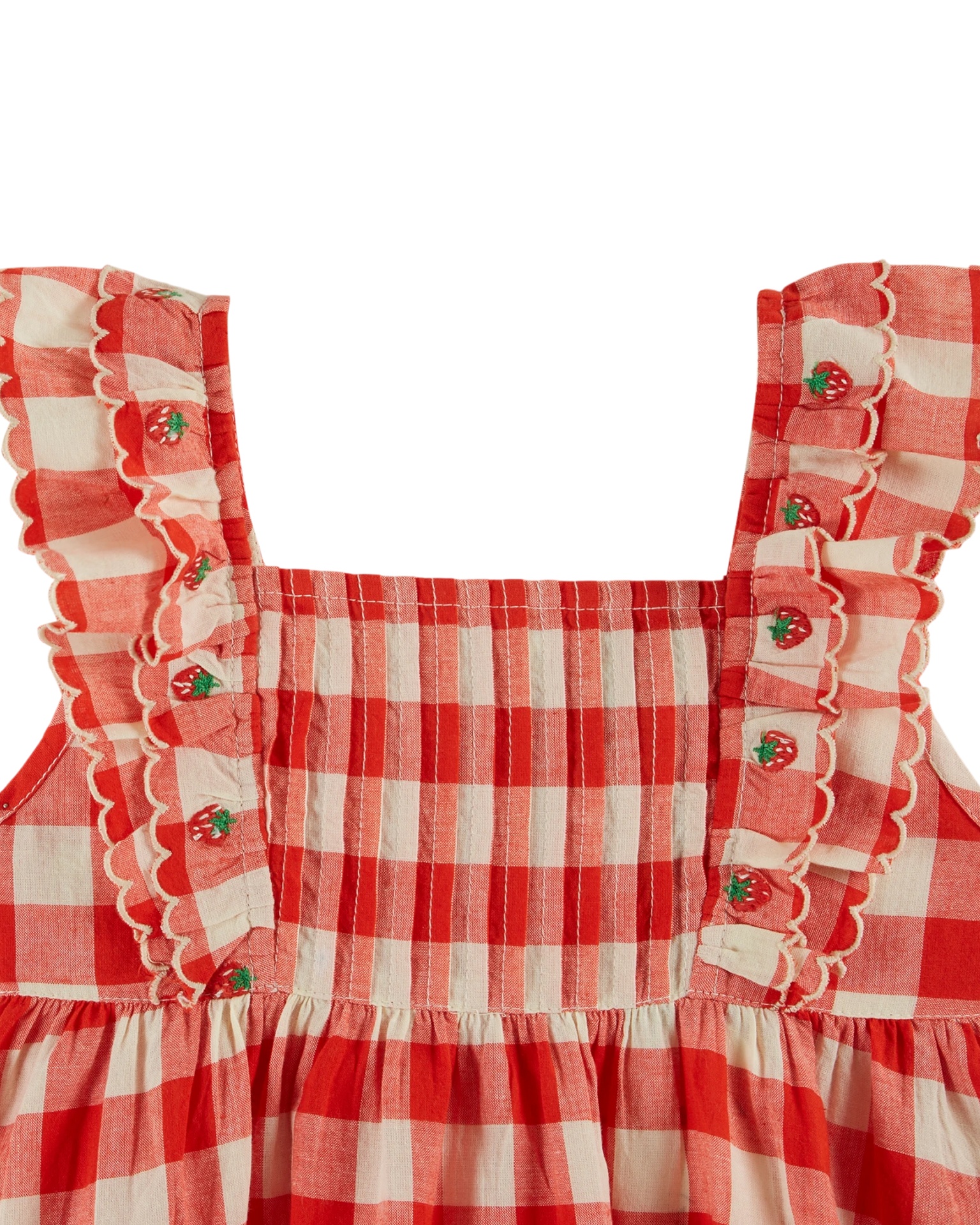 Emile & Ida - Robe brodee carreau - Vichy rouge (ad189) - 1