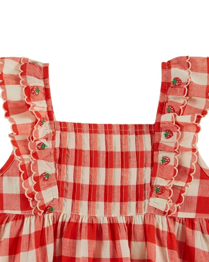 Emile & Ida - Robe brodee carreau - Vichy rouge (ad189)
