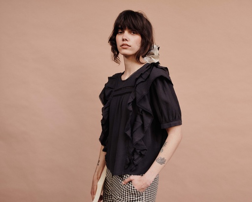 Emile & Ida - Blouse volumineuse avec volant - Noir (ida-dahlia)