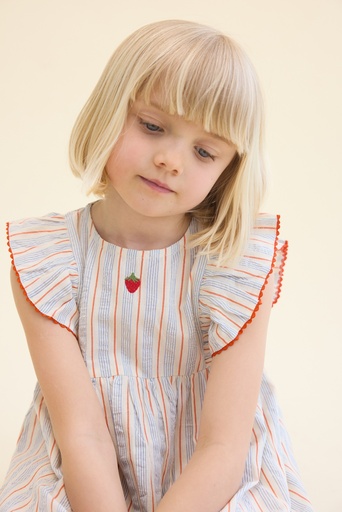 Flöss - Robin dress - Blue-tangerine stripe