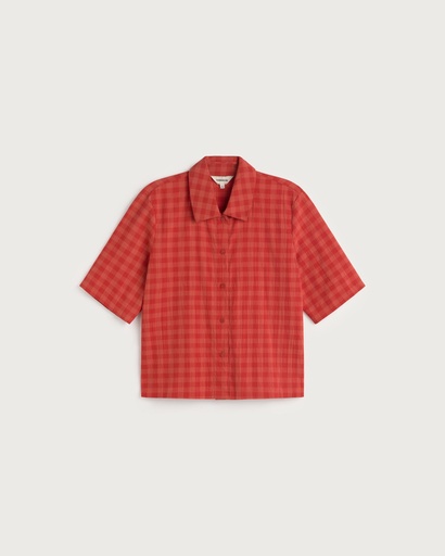 Thinking Mu - Red checks seersucker ane blouse