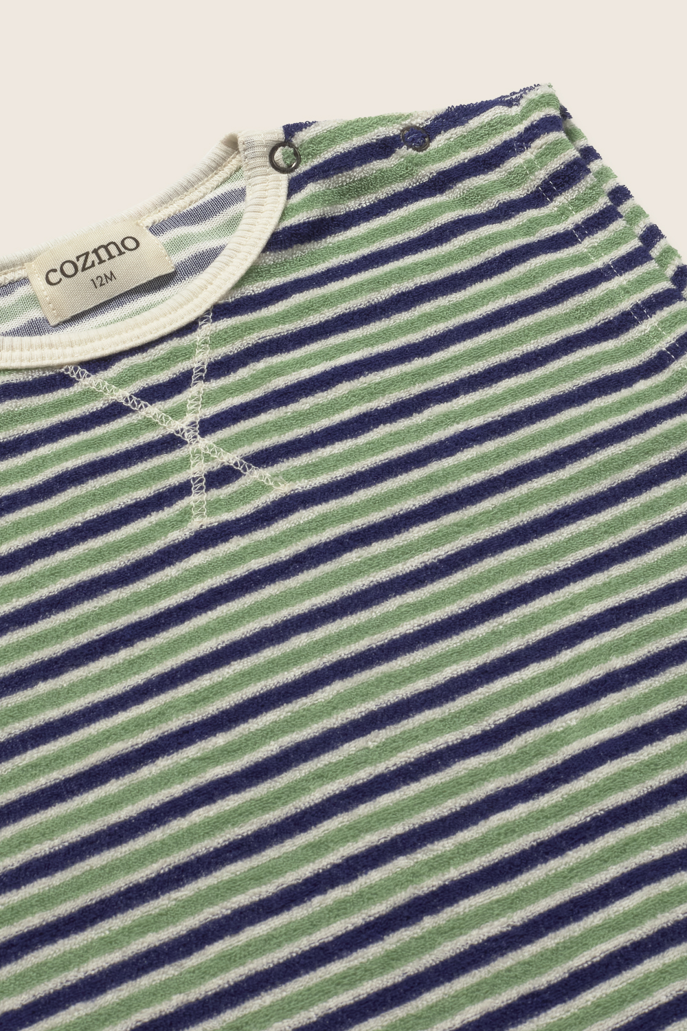 Cozmo - striped terry cloth baby jumpsuit - blue green - 1