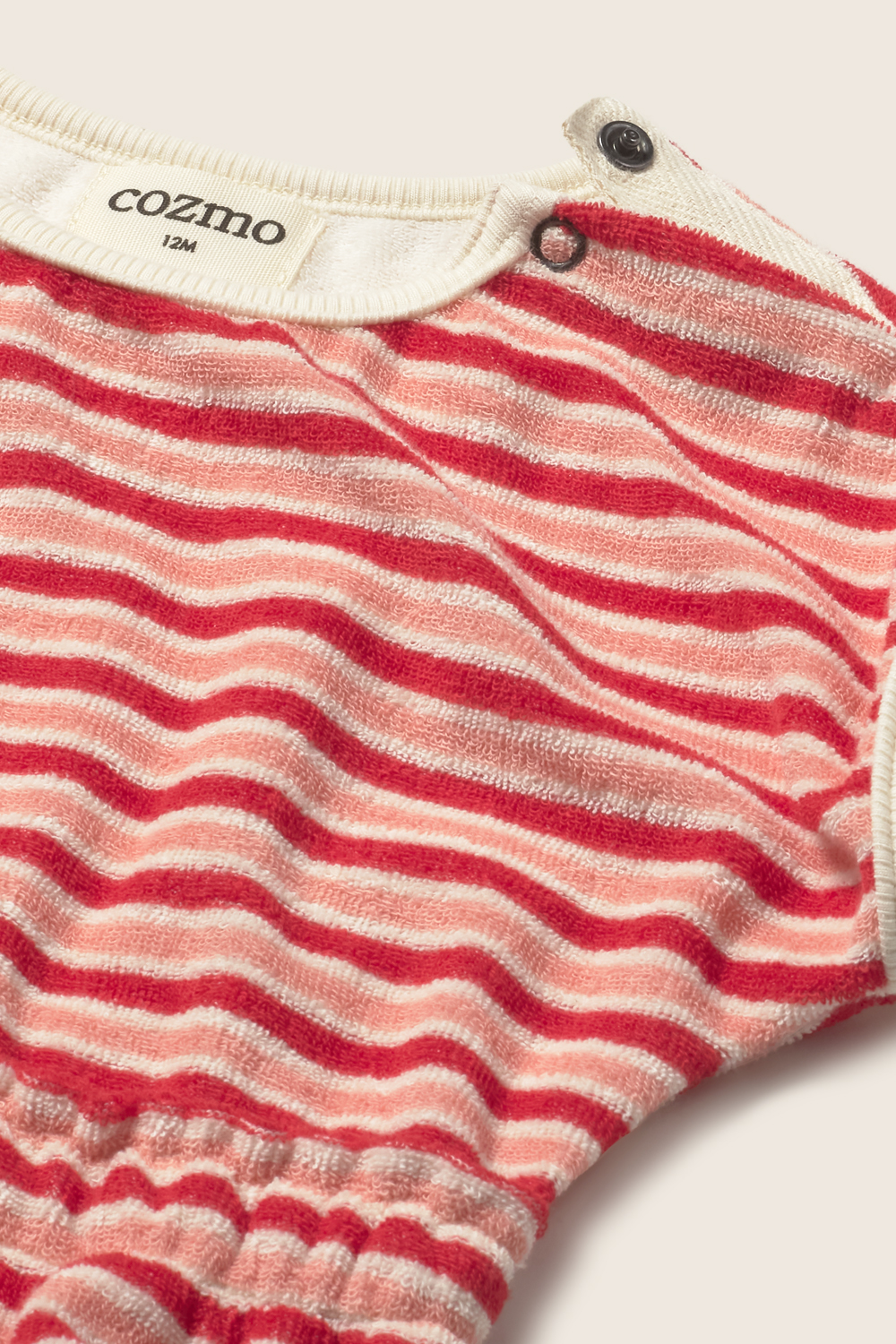 Cozmo - striped terry cloth baby romper - pink tomato - 1