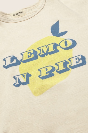 Cozmo - soft slub cotton print T-shirt lemon pie - ivory