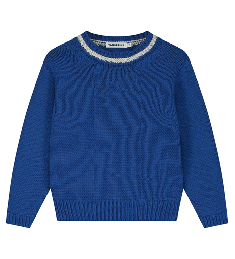 Tangerine - Chunky neck knitted jumper - Lapis blue